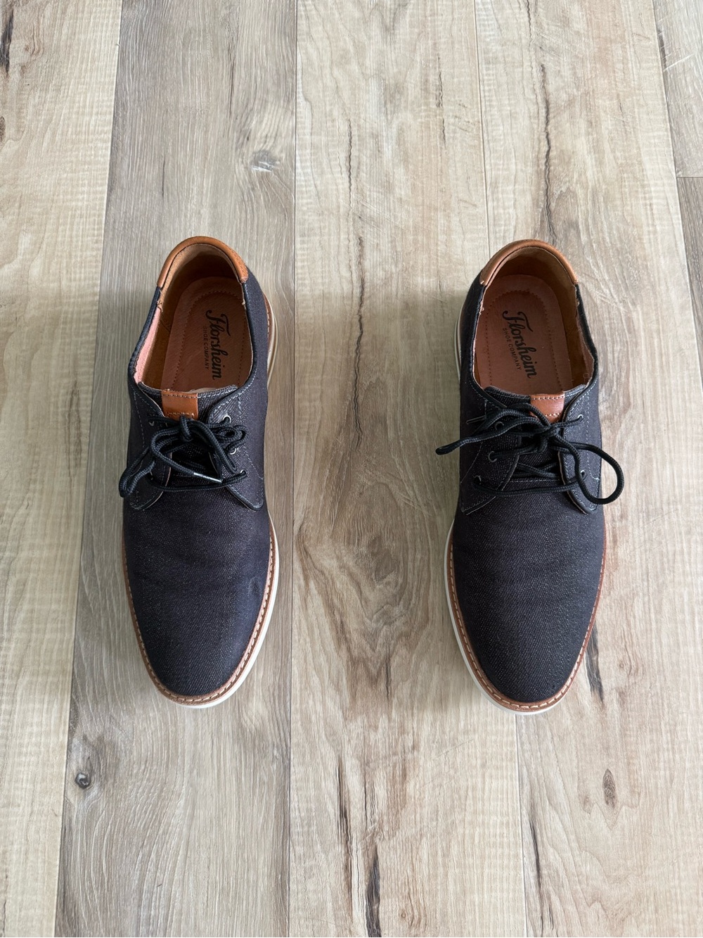 Florsheim Black Canvas Derby Shoes with Brown Trim